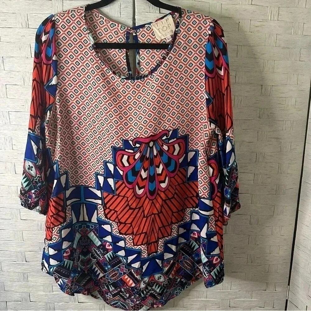 Tiptop, ladies, blouse, bohemian coastal grandma, colorful,  in great condition